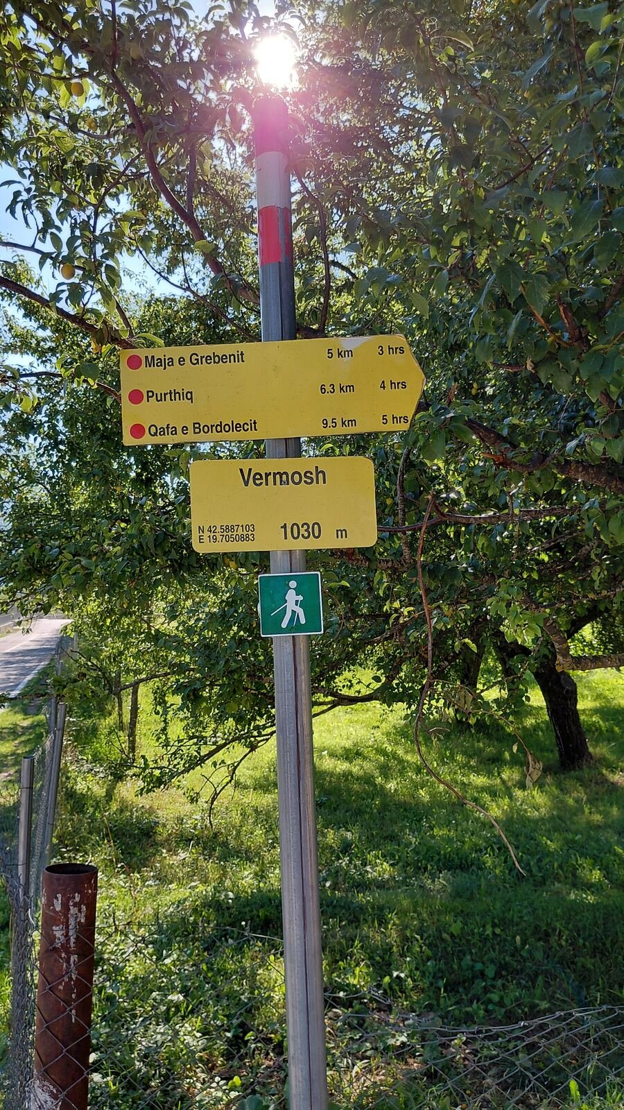 Trail signpost in Kelmend, Albania